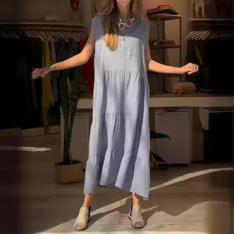 Vestido Marina - Linho - Longo Leve e Soltinho (Inspirado no Verão Europeu)