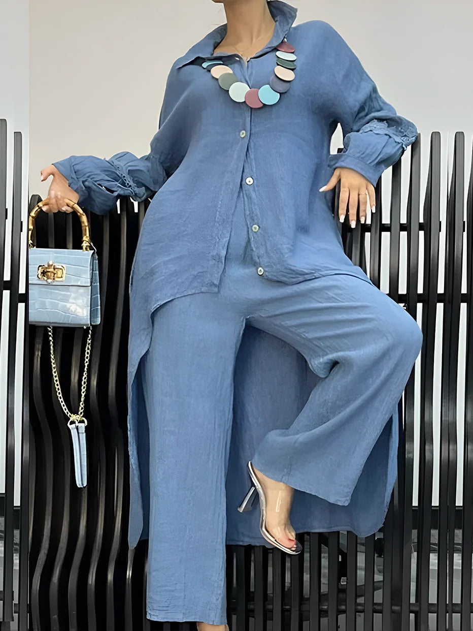 Conjunto Merie | Comprido de Linho Manga Comprida - Leve e Solto Verão