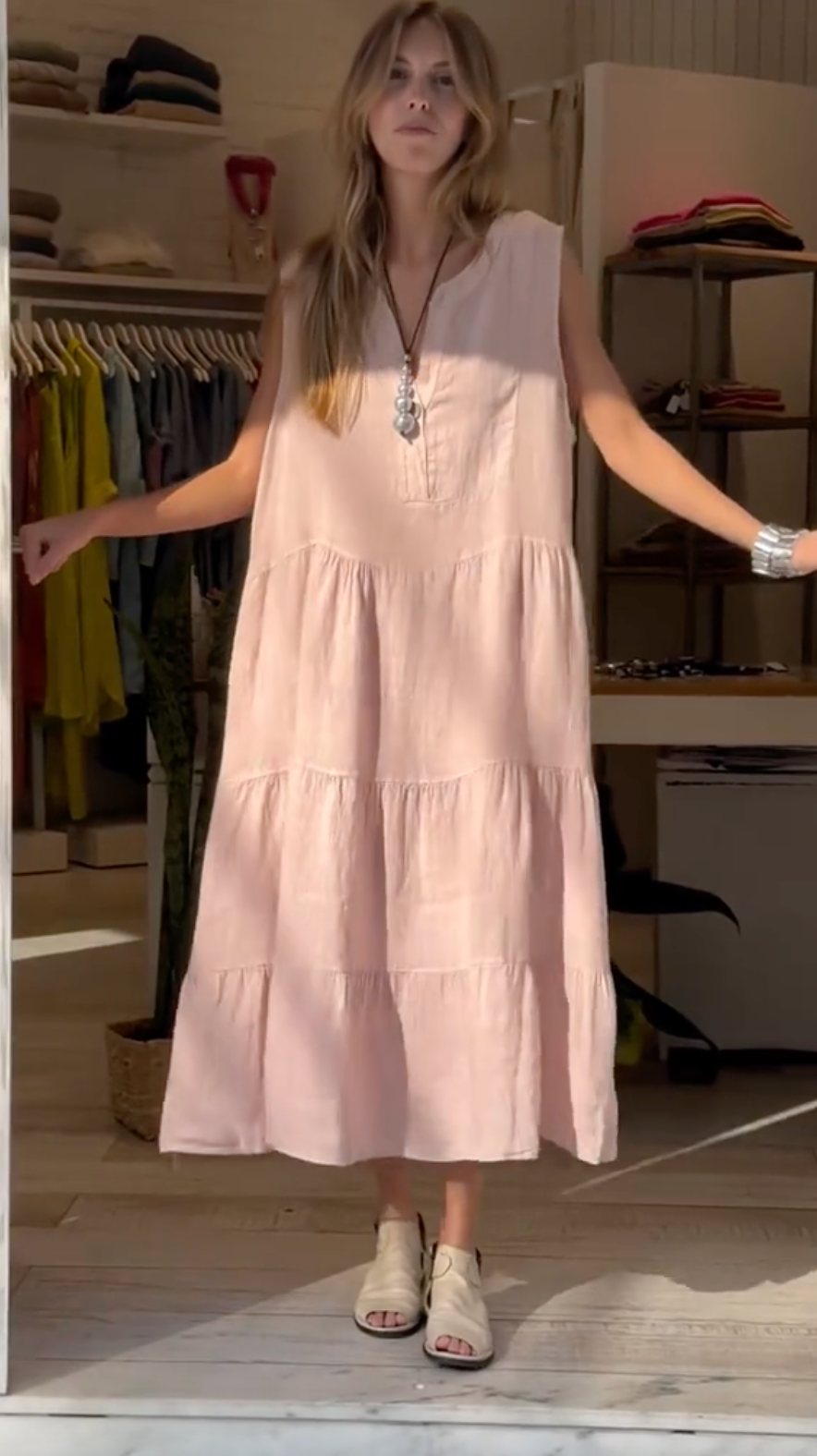 Vestido Marina - Linho - Longo Leve e Soltinho (Inspirado no Verão Europeu)