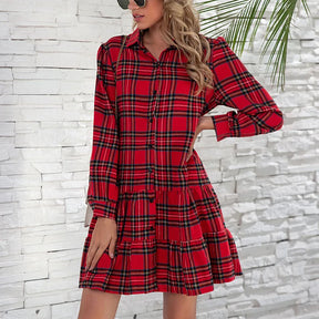 Vestido Xadrez de Manga Comprida Natal 2026