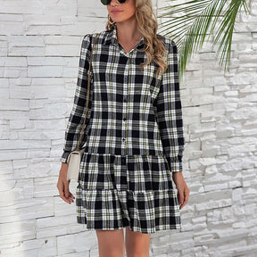 Vestido Xadrez de Manga Comprida Natal 2026