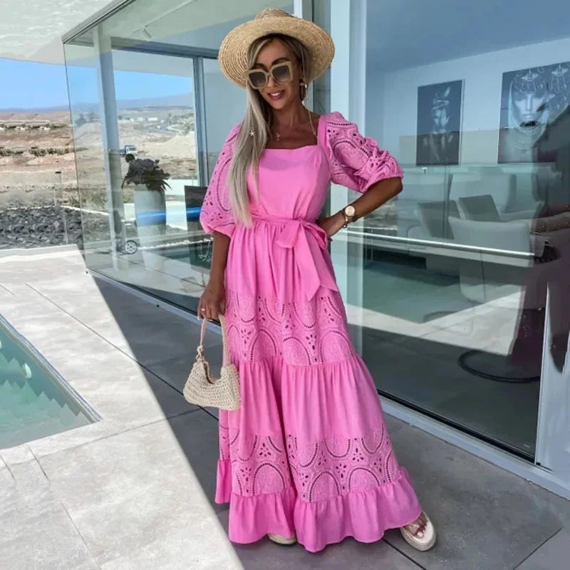 Vestido de Renda Mariana - Longo de Manga Curta