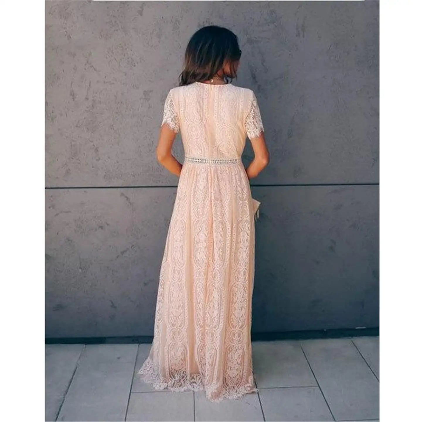 Vestido Helena - Com Decote em V - Renda Vazada (Moda Italiana)