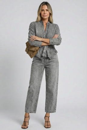 Conjunto Marieza - Jeans - Jaqueta + Calça (Favorito das Blogueiras)